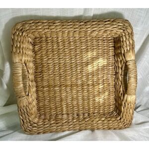 Vintage Pottery Barn Wicker Woven Straw Tray Basket With Handles